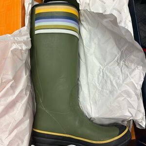 Pendleton Olive Green Striped Tall Rain Boot